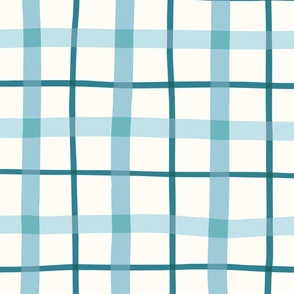 Plaid in Teal on a Cream Background (Large Scale)