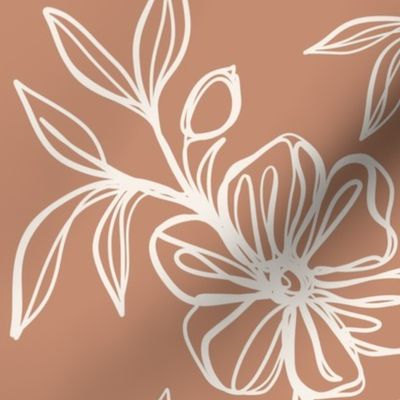 Continuous Contour Floral Line Drawing - Sienna - large scale