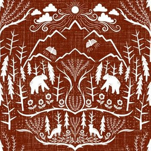 small scale - deep woods damask - rust