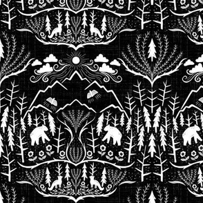 extra small scale - deep woods damask - black