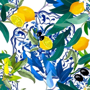 Summer,citrus,olives ,Mediterranean style,lemon fruit pattern 