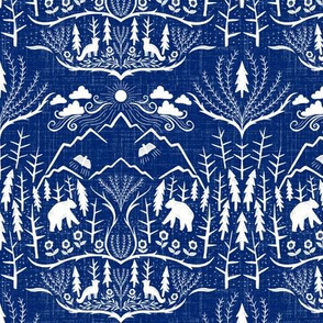 extra small scale - deep woods damask - navy
