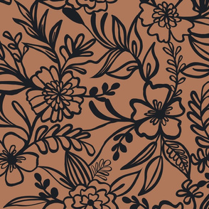 Continuous Line Florals in Sienna