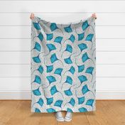 Watercolor Ginkgo Biloba Leaves in Teal Blue / Large Scale