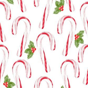 candy canes and holly - white