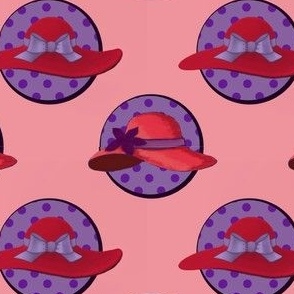2 Red Hats with Purple Polka Dots