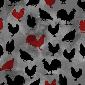 Chickens in Grey + Red