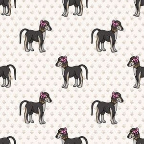  Hand drawn cute saluki dog with pink bow seamless pattern. 