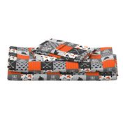 (3" scale) Eat Sleep Hockey - Ice Hockey Patchwork - Wholecloth orange black grey - LAD19 (90) C20BS