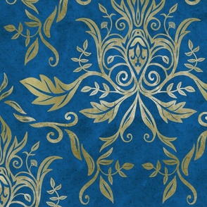 golden damask - blue - large scale