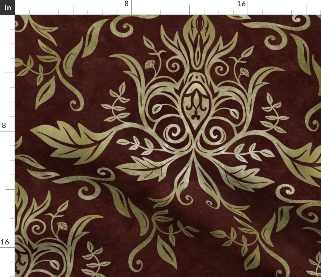 golden damask - brown - large scale