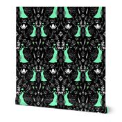 Sophisticated Lady Damask - spearmint on black, large 