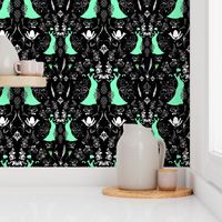 Sophisticated Lady Damask - spearmint on black, large 