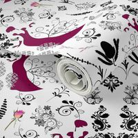 Sophisticated Lady Damask - maroon on white, large 