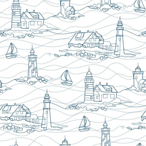 Lighthouse Contour - white navy blue - large scale