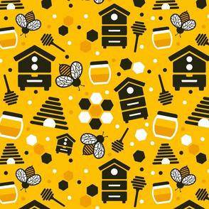 Bees and Honey Yellow Pattern / Medium Scale
