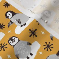Cute penguins. Yellow background