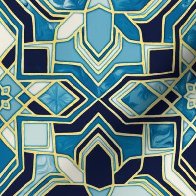 Moody Moroccan Blues Gilded Tile Patchwork - large