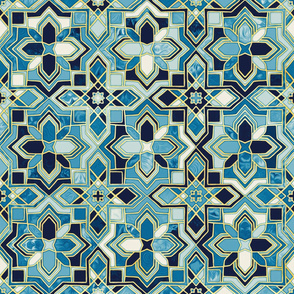 Moody Moroccan Blues Gilded Tile Patchwork - large