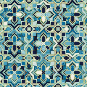 Moody Moroccan Blues Gilded Tile Patchwork - medium