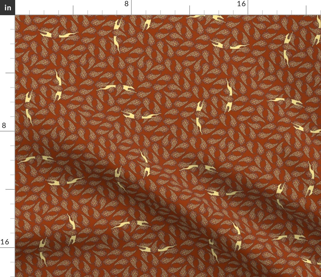 Red Paisley and Running Greyhounds  fabric ©2012 by Jane Walker