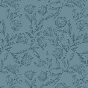 Small Sketched Flowers Blue on Blue