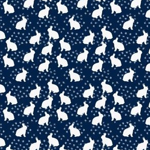 White solid bunnies on dark blue background_small scale - bunny lover cute litte bunnies with scribbles like polka dots on blue maren dark navy base