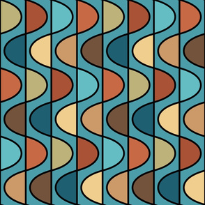 Mid Century Modern Frequency Waves // Turquoise, Caribbean Blue, Brown, Green, Terra Cotta, Butter Yellow, Rust, Light Ochre, Black