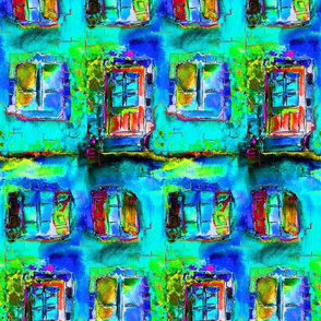 STREET HOUSES VILLAGE BLUE RED TURQUOISE PSMGE