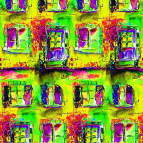 STREET HOUSES VILLAGE  LIME GREEN YELLOW PURPLE PSMGE