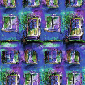 STREET HOUSES VILLAGE PURPLE GREEN TEAL PSMGE