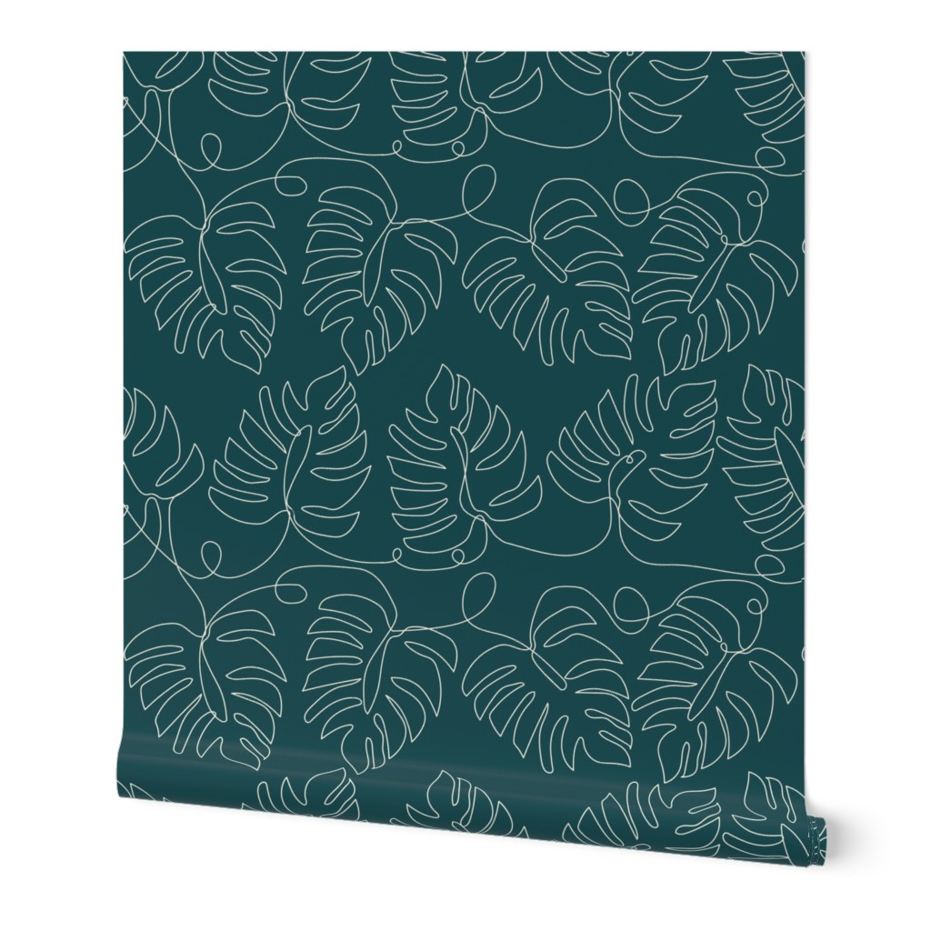 Small Single Line Monstera Leaves Teal