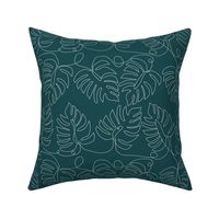 Small Single Line Monstera Leaves Teal