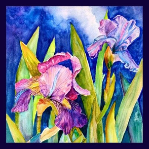 8" x 8" watercolor irises original tile PSMGE