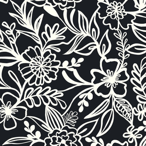 continuous line florals in black
