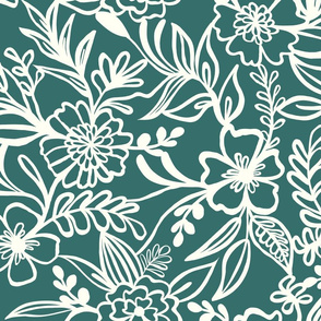Continuous line florals in pine