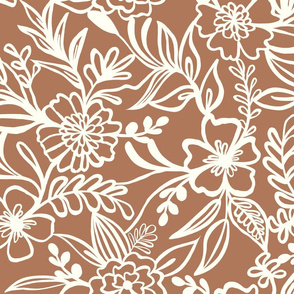 continuous line florals in sienna
