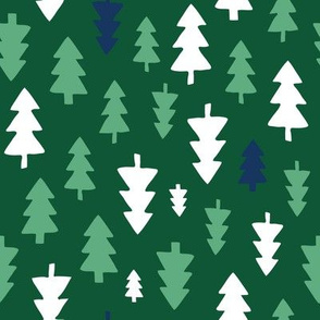 Christmas Trees - mint, white and navy on pine green