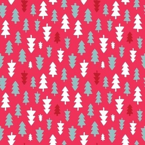 Christmas Trees - white and ice blue on pink Medium scale