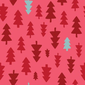 Christmas Trees - Red and ice blue on pink
