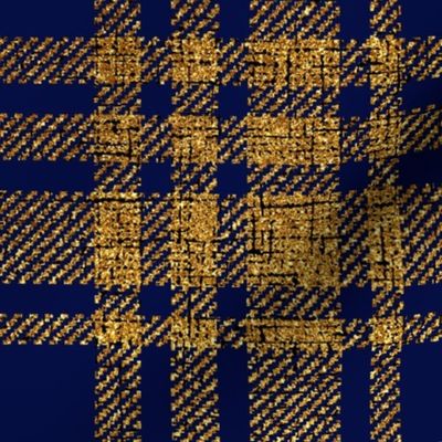 Gold tartan indigo blue Wallpaper