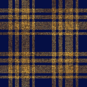 Gold tartan indigo blue Wallpaper