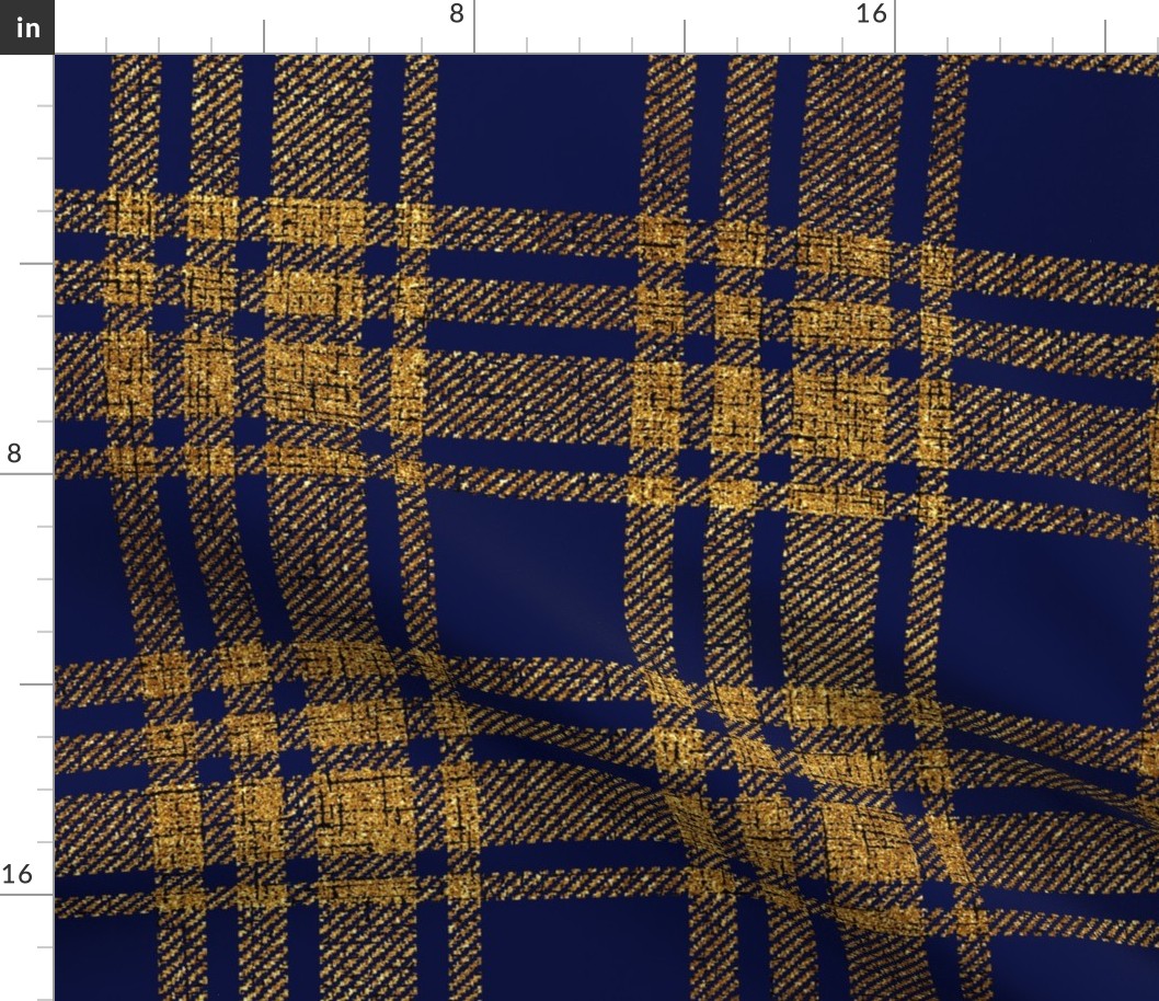 Gold tartan indigo blue Wallpaper