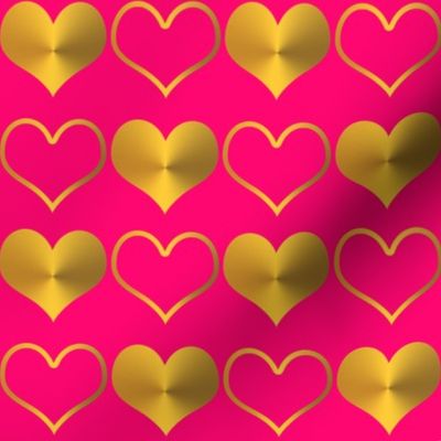 Gold Hearts on Hot Pink