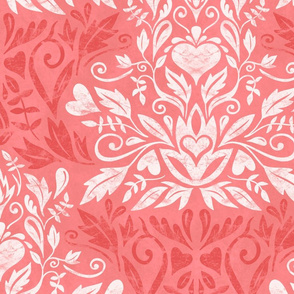 modern damask - coral - large scale