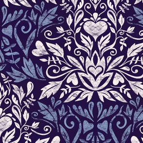 modern damask - dark blue - large scale