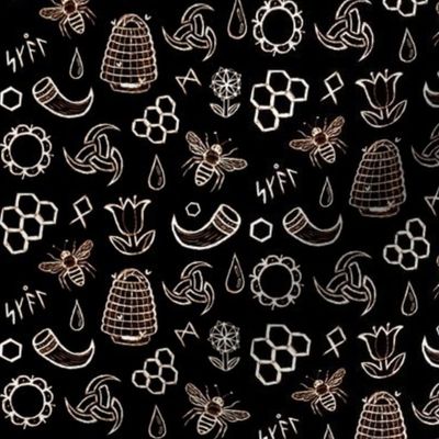 Viking Mead Scribbles - Sepia on Black