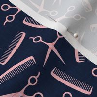 Shears & Combs - Hair Cutting Scissors - Professional barber hair dresser - stylist - pink on navy LAD20