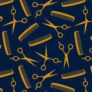 Hair Salon Hairstylist Modern Blue & Gold Scissors Shower Curtain