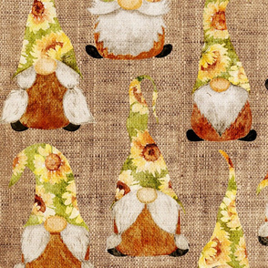 Sunflower Gnomes on Burlap - large scale